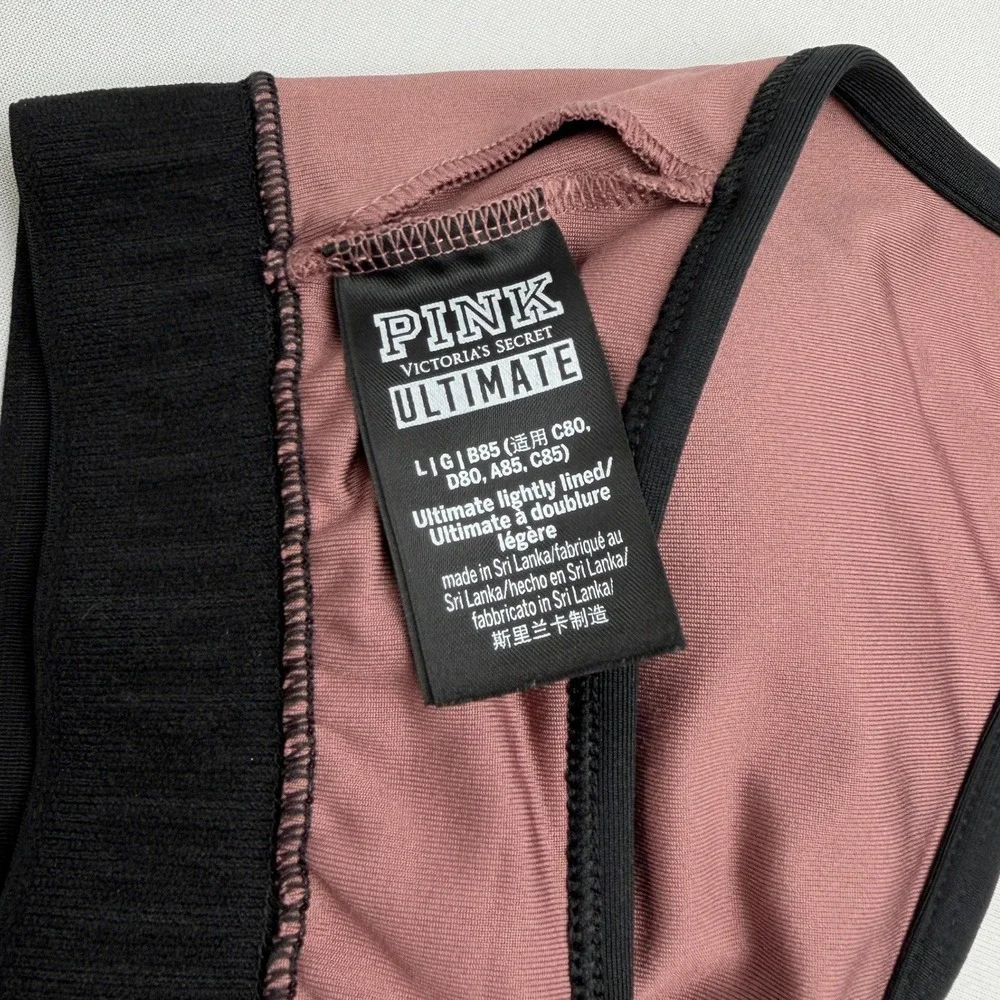 PINK Sports Bra Women L Mauve Good Racerback Mesh Logo Band Activewear